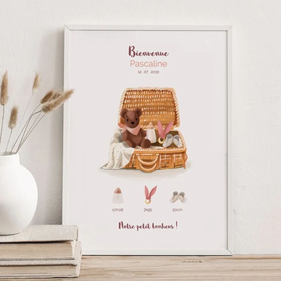 Online Planet cards Affiche Naissance Valisette En Osier Fille 30X40