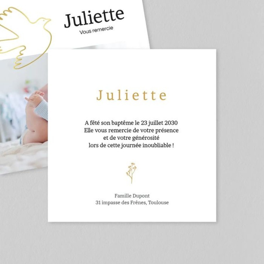 New Planet cards Remerciement Bapteme Colombe Doree