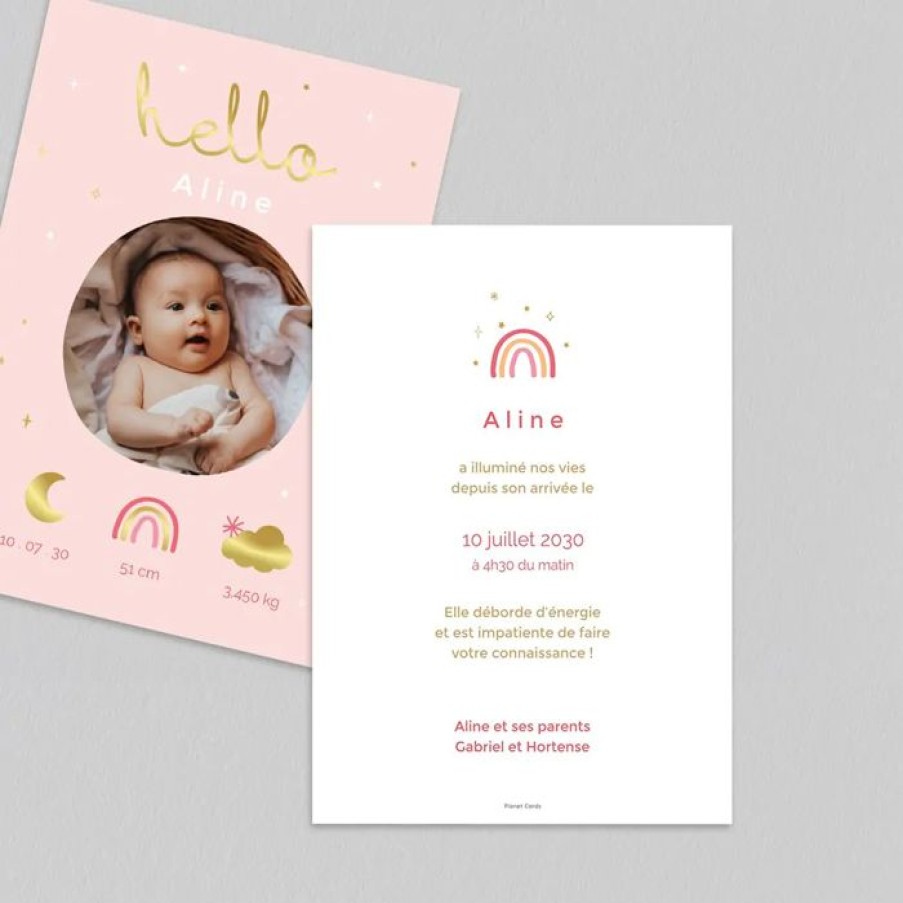 Online Planet cards Faire Part Naissance Douceur Arc En Ciel