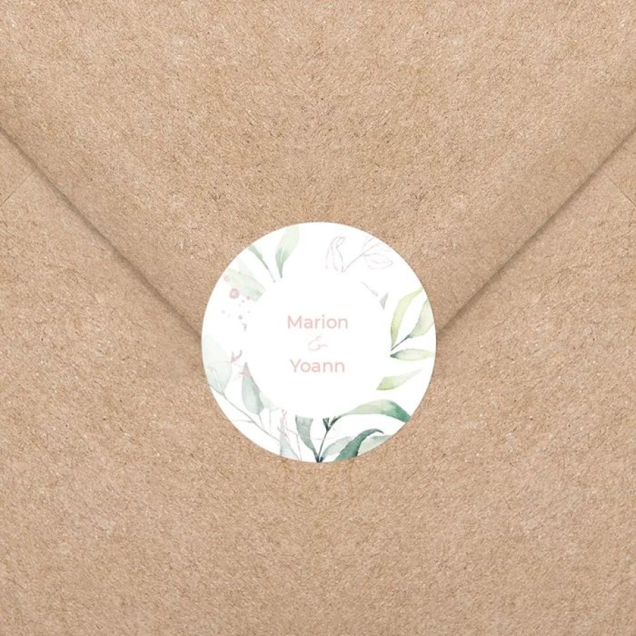 Hot Planet cards Stickers Pour Enveloppes Mariage Cercle Bois Et Eucalyptus Rose