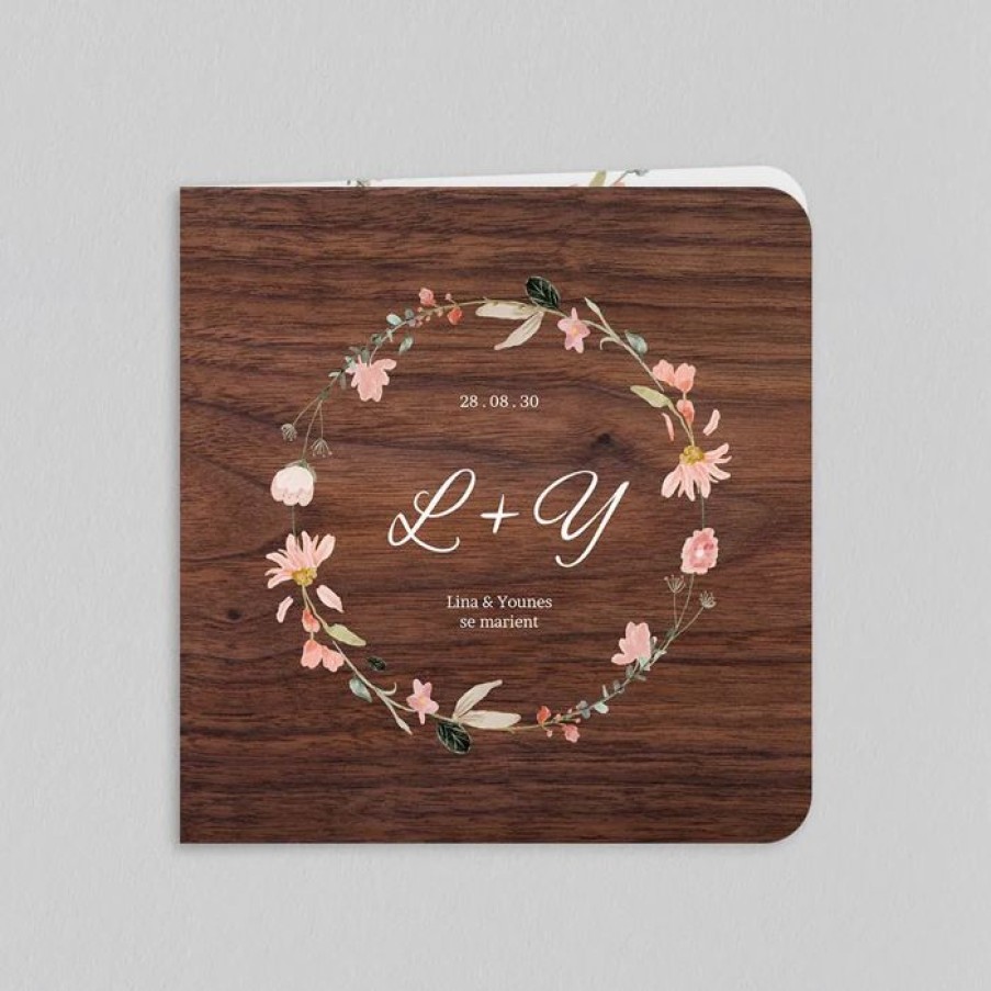 Hot Planet cards Faire-Part Mariage Couronne Florale Sur Bois