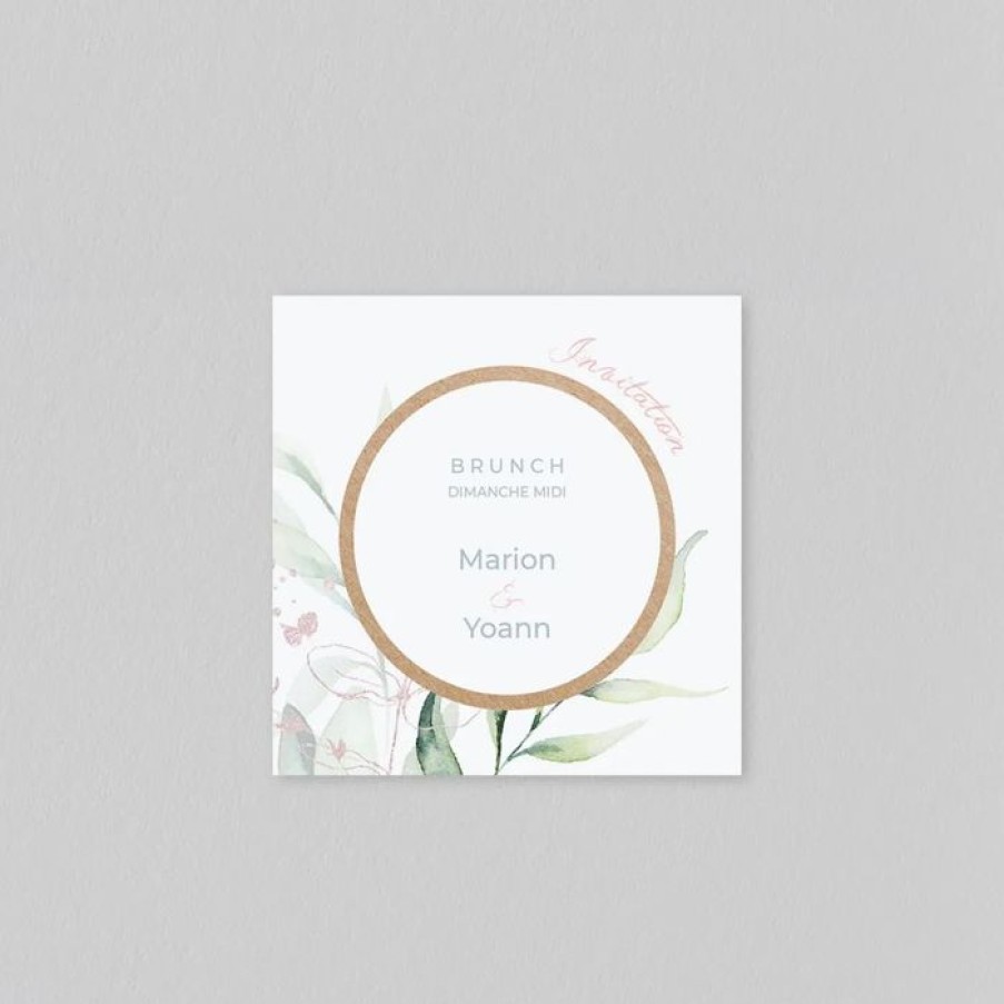 New Planet cards Carte D'Invitation Mariage Cercle Bois Et Eucalyptus Rose